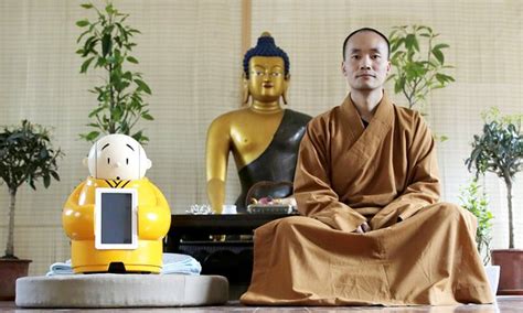chinese temple   robot monk  preach buddhism