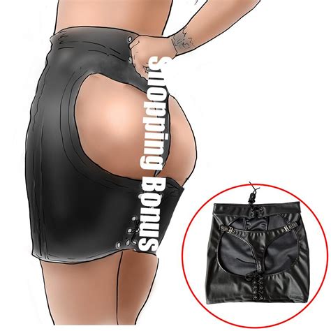 Butt Exposed Spanking Skirt Bondage Leather Mini Dress