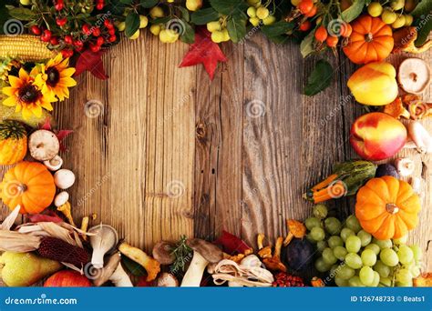 autumn nature concept fall fruit  vegetables  wood stock image