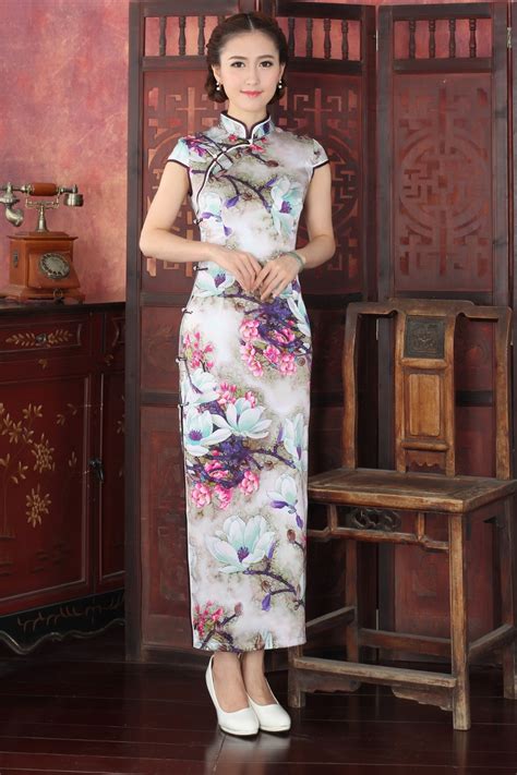 100 silk silkworm silk chinese tradition women s tulip long cheong sam