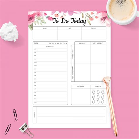 floral daily hourly schedule planner template printable