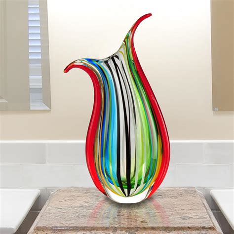 Dale Tiffany 16 5 In Cambay Multi Colored Hand Blown Art Glass Vase