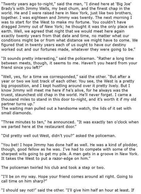 grade 8 reading lesson 25 short stories after twenty years reading
