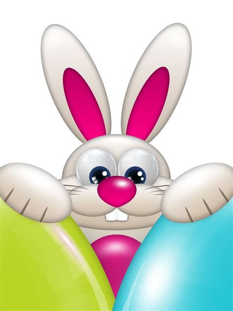 easter bunny holding colorful eggs  white background stock