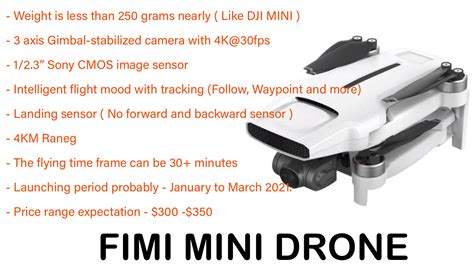 fimi mini  drone specification  features dotslaz