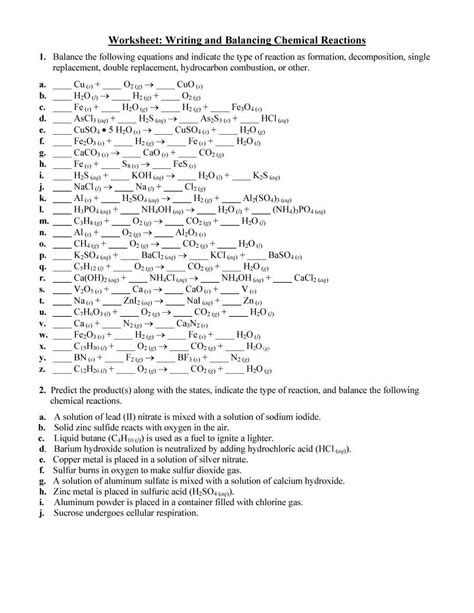 balancing chemical equations worksheets  answers db excelcom