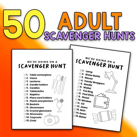 best value 50 adult scavenger hunt printable game adult games etsy