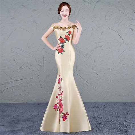 2017 yellow cheongsam sexy long qipao evening dress chinese traditional