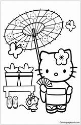 Coloring Kitty Hello Pages Japanese Japan Kimono Anime Color Getcolorings Kids Printable Getdrawings Coloringpagesonly sketch template