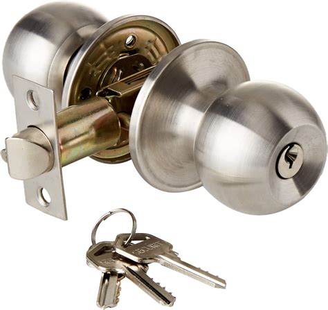 satin stainless steel door knob set entrance key locking amazoncouk diy tools