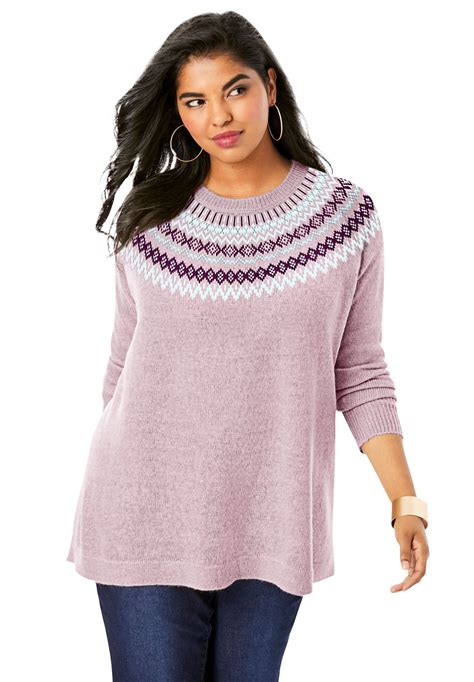Roaman S Women S Plus Size Fair Isle Pullover Sweater Ebay