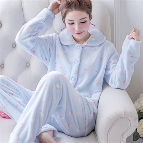winter women s pyjamas print love thick flannel warm pajama set long