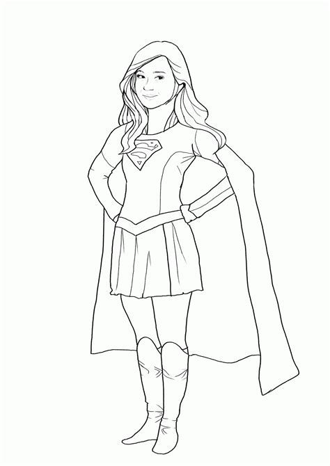 super girl superhero outline template sketch coloring page