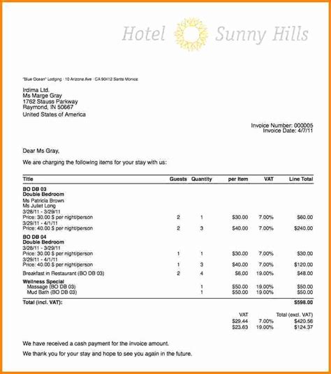 motel  receipt template    hotel bill  excel format invoice