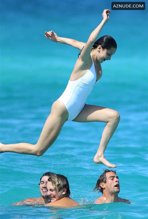 Bella Hadid Sexy In White Swimsuit At The Beach With Friends In St