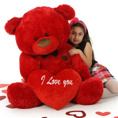 Big Red Valentine’s Teddy Bear With Bow Tie And Plush I Love You Heart 45in