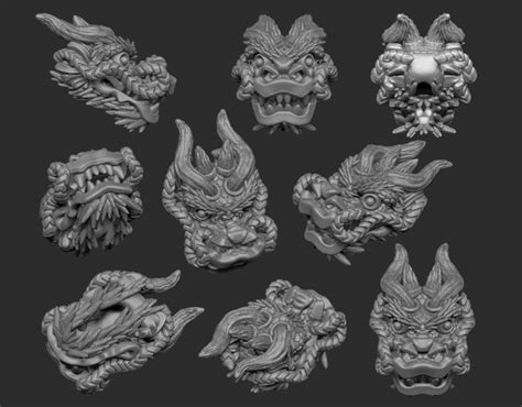 printed chinese dragon head  design studio pinshape