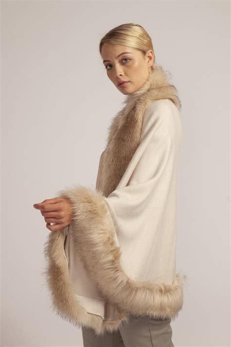 luxury womens faux fur fine knit cape