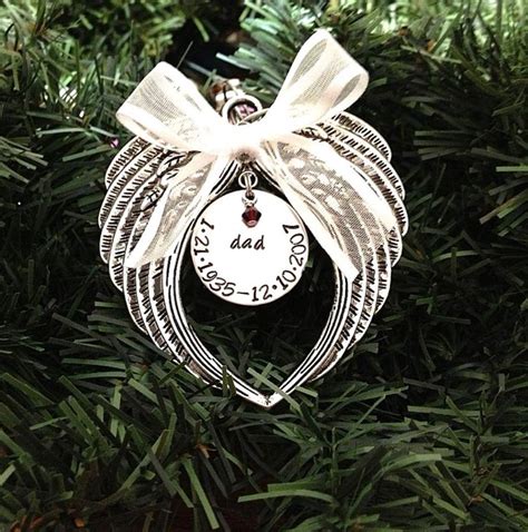 hand stamped christmas ornament angel wings  swarovski crystal birthstone  storenvy