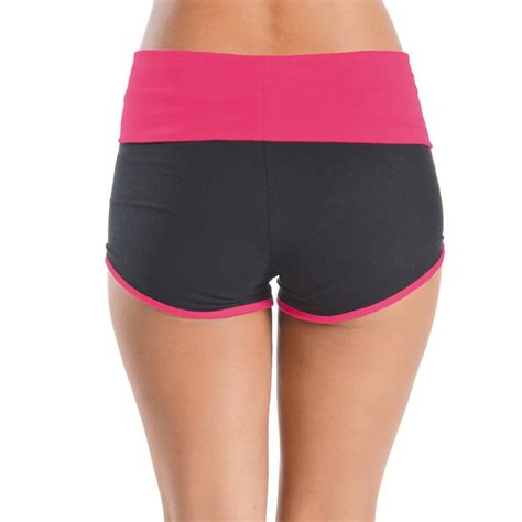 women s yoga fold over waist gym run sports spandex sexy shorts cotton