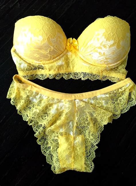 Solo Mío Set De Panty Y Brassier Amarillo ️ Lingerie Lindas Lingerie