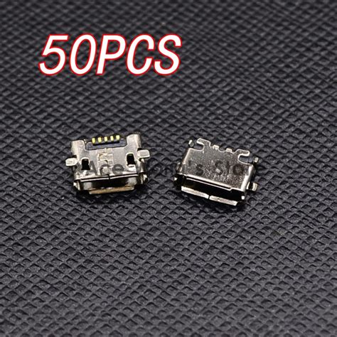 50pcs Micro Usb 5pin B Type Female Connector 2 Fixed Feet For Mobile
