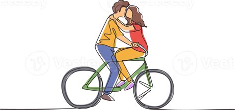 Single Continuous Line Drawing Active Couple Riding On Bike Together