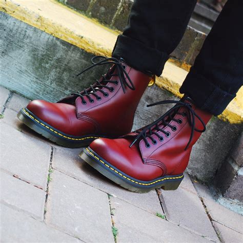 dr martens  smooth leather  top cherry red martens style red boots martens