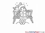 Bench Coloring Girl Kids Winter Pages Sheet Title sketch template