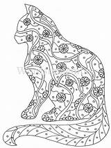 Coloring Pages Adult Cat Animal Printable Zendoodle sketch template