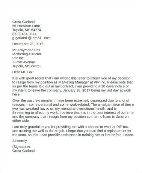 resignation letter due  unhealthy work environment