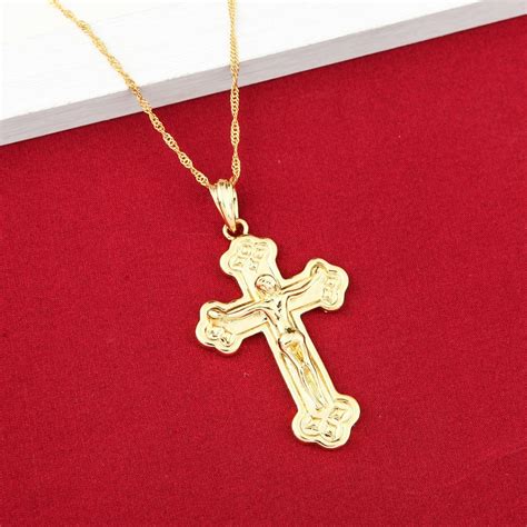 gold cross pendant necklace gold color women men jewelry religious cross necklace  pendants