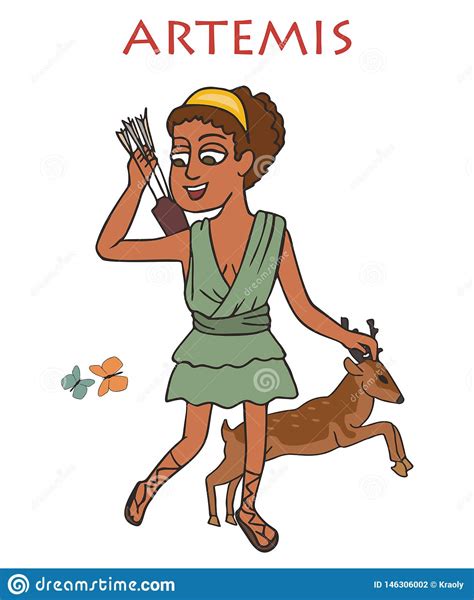 Cartoon Artemis Greek Goddess Stock Vector Illustration
