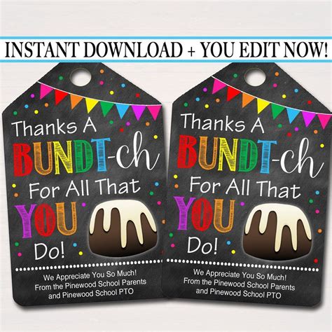 bundt cake appreciation gift tags staff appreciation gifts volunteer