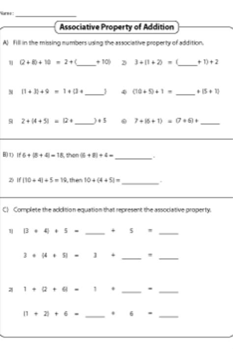 associative property  addition  grade worksheets  grade