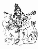 Saraswati Inde Durga Shiva Maa Adultes Adulti Hindou Brahma Justcolor Ganesha Tanjore Dalla Adulte Agit Univers Après Mythologie Créateur épouse sketch template