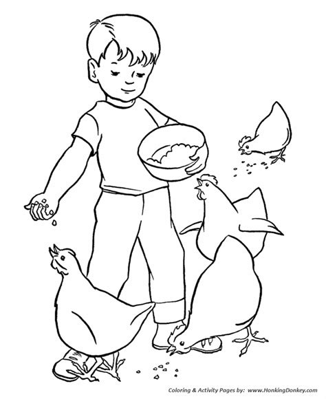 farm work  chores coloring pages printable boy feeding