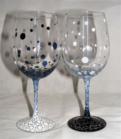 Gradient Black And White Bubbles Hand Painted Wine Glasses 1 Etsy