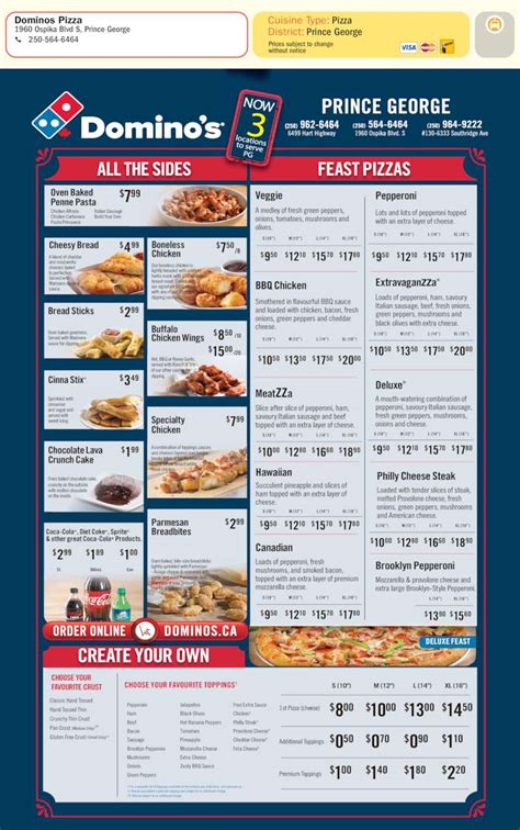 dominos pizza menu hours prices  ospika blvd  prince