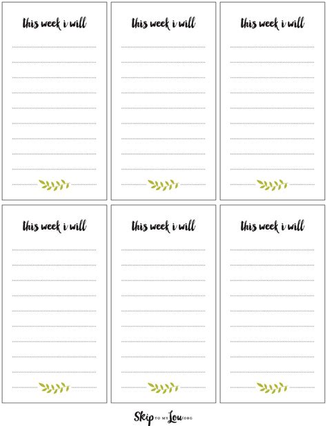 printable weekly goal cards goal planner printable  goal setting