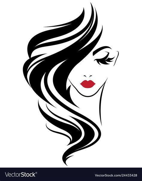 illustration of women long hair style icon logo women on white
