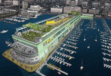 design  pier  rooftop park includes movable shades  blooming flowers