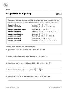 properties  equality worksheet answers