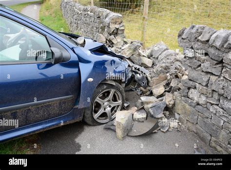 car crash  wall bakewell derbyshire england stock photo alamy