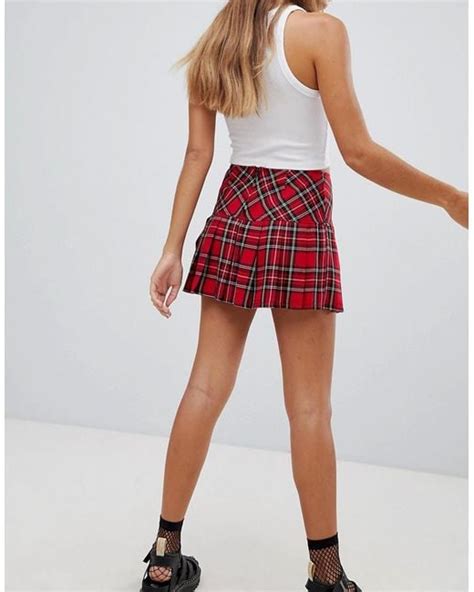 tripp nyc plaid mini skirt in red lyst