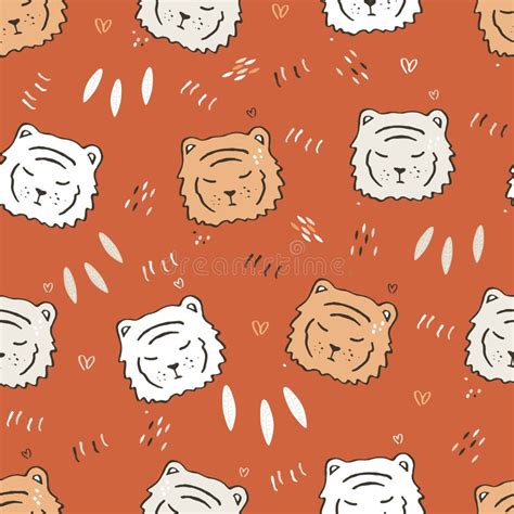 baby tiger cute seamless pattern tiger vector outline illustration
