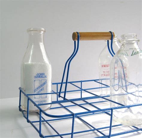vintage milk bottle carrier blue wire basket  dairyfarmantiques
