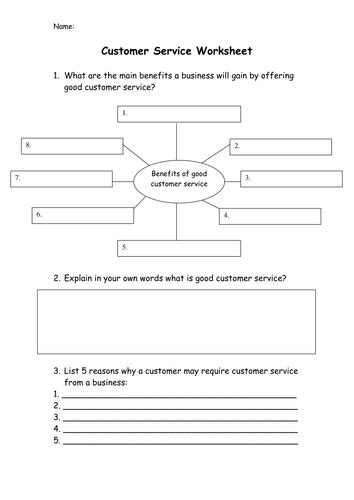 customer service worksheet