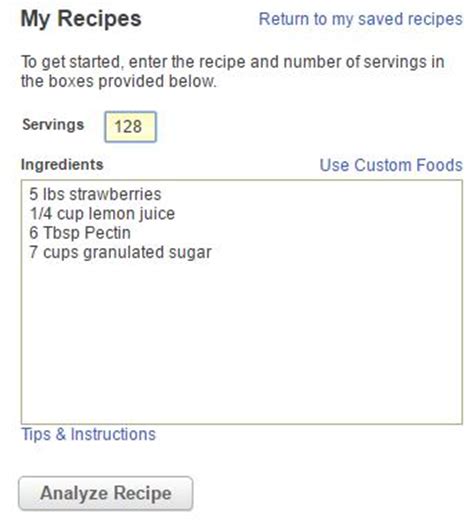 eatracker recipe analyzer nutrition
