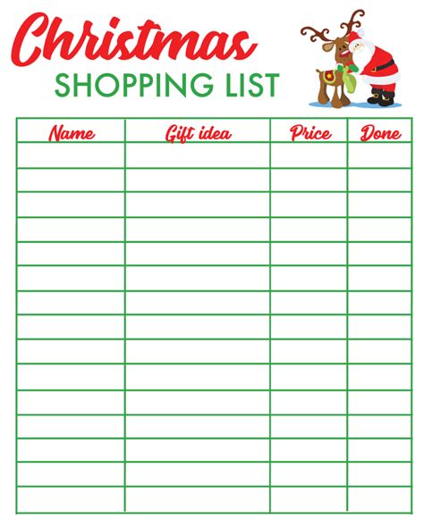 printable christmas shopping list printableecom